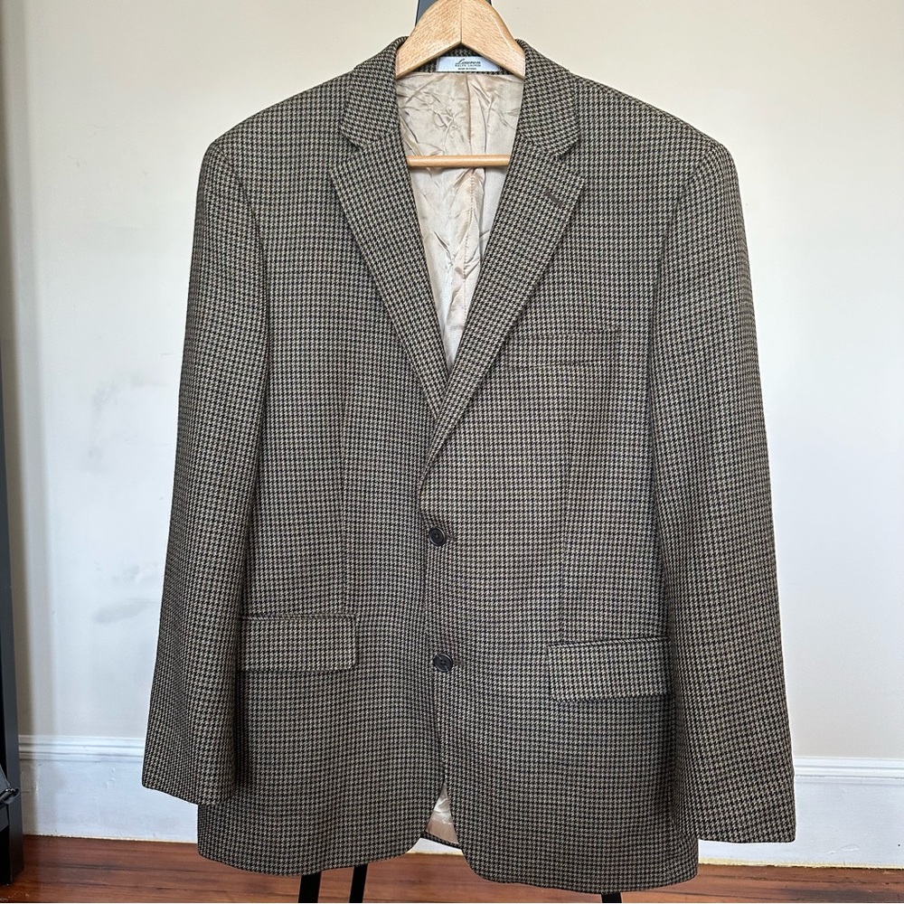 Lauren Ralph Lauren 100% Lambswool Sport Coat Mens 42R Houndstooth‎ 2 Button